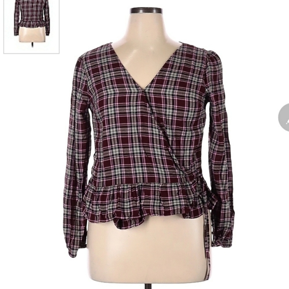 Arizona Jean Co Flanel V-neck Wrapped Long Sleeve Tie Side Women's XL Purple EUC - Picture 1 of 6